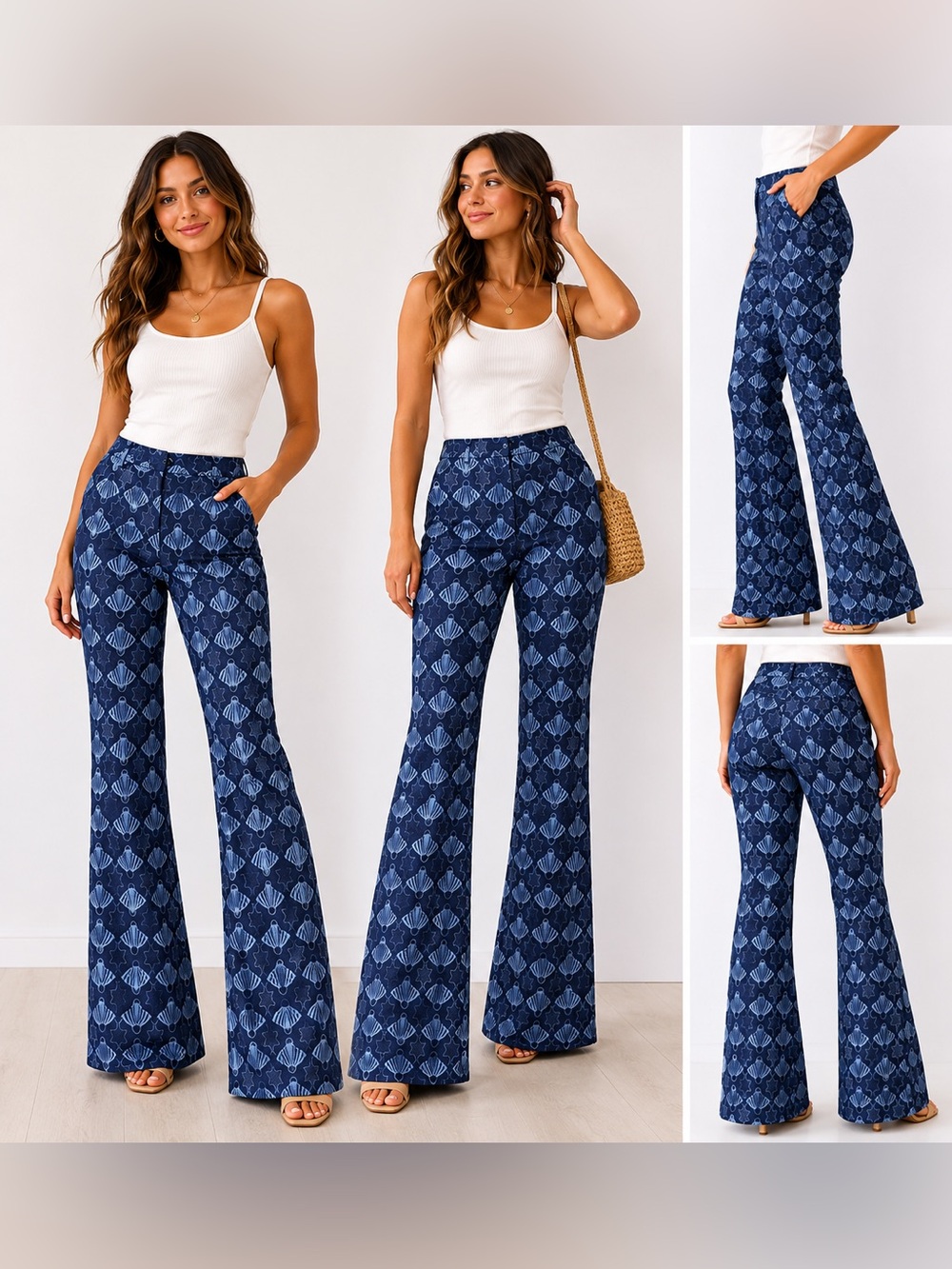 Vintage Tuleh Bryan Bradley Geometric Fan Print Wide Leg Pants Retail $395